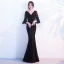 Modern / Fashion Black Evening Dresses  2017 Trumpet / Mermaid Pearl V-Neck 3/4 Sleeve Floor-Length / Long Ruffle Backless Formal Dresses