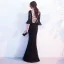 Modern / Fashion Black Evening Dresses  2017 Trumpet / Mermaid Pearl V-Neck 3/4 Sleeve Floor-Length / Long Ruffle Backless Formal Dresses