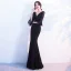 Modern / Fashion Black Evening Dresses  2017 Trumpet / Mermaid Pearl V-Neck 3/4 Sleeve Floor-Length / Long Ruffle Backless Formal Dresses