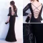 Modern / Fashion Black Evening Dresses  2017 Trumpet / Mermaid Pearl V-Neck 3/4 Sleeve Floor-Length / Long Ruffle Backless Formal Dresses