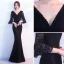 Modern / Fashion Black Evening Dresses  2017 Trumpet / Mermaid Pearl V-Neck 3/4 Sleeve Floor-Length / Long Ruffle Backless Formal Dresses
