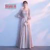 Niedrogie Szampan Przebili Sukienki Dla Druhen 2018 Princessa Aplikacje Z Koronki Długie Wzburzyć Bez Pleców Sukienki Na Wesele