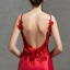 Charmant Rouge Robe De Soirée 2018 Trompette / Sirène Bretelles Spaghetti Sans Manches Appliques En Dentelle Fleur Chapel Train Volants Dos Nu Robe De Ceremonie