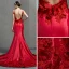 Charmant Rouge Robe De Soirée 2018 Trompette / Sirène Bretelles Spaghetti Sans Manches Appliques En Dentelle Fleur Chapel Train Volants Dos Nu Robe De Ceremonie