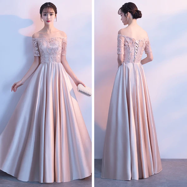 Prisvärd Champagne Pierced Tärnklänningar 2018 Prinsessa Appliqués Spets Långa Ruffle Halterneck Klänning Till Bröllop