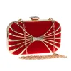 Chic / Beautiful Red Suede Rhinestone Metal Bow Clutch Bags 2018