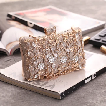 Modern Fashion Champagne Glitter Rhinestone Metal Clutch Bags 2018