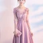 Elegant Candy Pink Evening Dresses  2017 A-Line / Princess Scoop Neck 3/4 Sleeve Appliques Flower Pearl Sequins Chapel Train Ruffle Pierced Backless Formal Dresses
