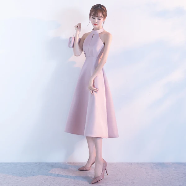 Classic Candy Pink Homecoming Graduation Dresses 2017 A-Line / Princess High Neck Sleeveless Strapless Sash Tea-length Ruffle Formal Dresses