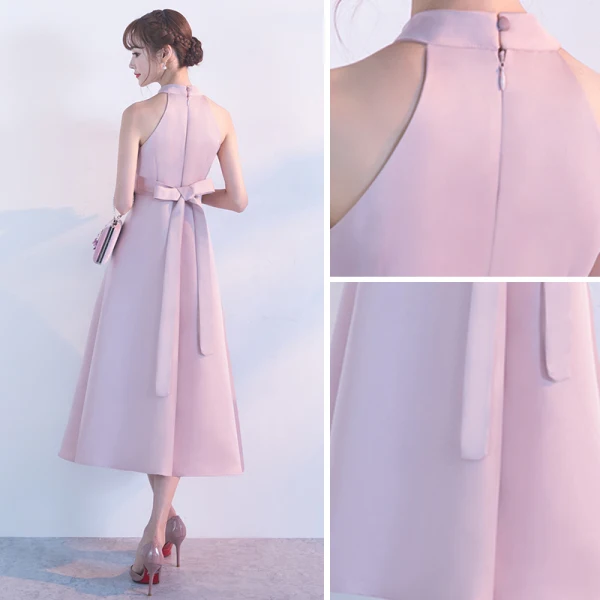 Classic Candy Pink Homecoming Graduation Dresses 2017 A-Line / Princess High Neck Sleeveless Strapless Sash Tea-length Ruffle Formal Dresses