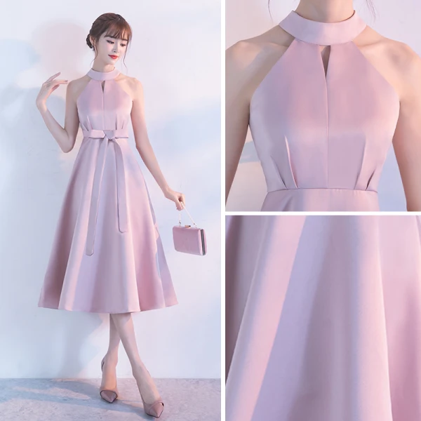 Classic Candy Pink Homecoming Graduation Dresses 2017 A-Line / Princess High Neck Sleeveless Strapless Sash Tea-length Ruffle Formal Dresses