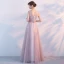Elegant Pearl Pink Evening Dresses  2017 A-Line / Princess V-Neck Sleeveless Appliques Flower Floor-Length / Long Ruffle Backless Formal Dresses