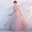 Elegant Pearl Pink Evening Dresses  2017 A-Line / Princess V-Neck Sleeveless Appliques Flower Floor-Length / Long Ruffle Backless Formal Dresses