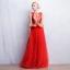 Chinese style Red Evening Dresses  2017 A-Line / Princess Square Neckline Sleeveless Printing Floor-Length / Long Ruffle Formal Dresses