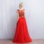 Chinese style Red Evening Dresses  2017 A-Line / Princess Square Neckline Sleeveless Printing Floor-Length / Long Ruffle Formal Dresses