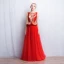 Chinese style Red Evening Dresses  2017 A-Line / Princess Square Neckline Sleeveless Printing Floor-Length / Long Ruffle Formal Dresses