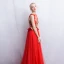 Chinese style Red Evening Dresses  2017 A-Line / Princess Square Neckline Sleeveless Printing Floor-Length / Long Ruffle Formal Dresses