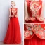 Chinese style Red Evening Dresses  2017 A-Line / Princess Square Neckline Sleeveless Printing Floor-Length / Long Ruffle Formal Dresses