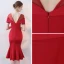 Chic / Beautiful Red Party Dresses 2017 Trumpet / Mermaid Scoop Neck Short Sleeve Rhinestone Tea-length Ruffle Pierced Backless Formal Dresses