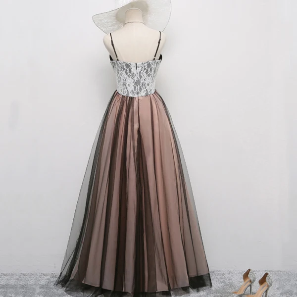 Schöne Schwarz Pearl Rosa Ballkleider 2017 A Linie Spaghettiträger Ärmellos Lange Rüschen Rückenfreies Festliche Kleider