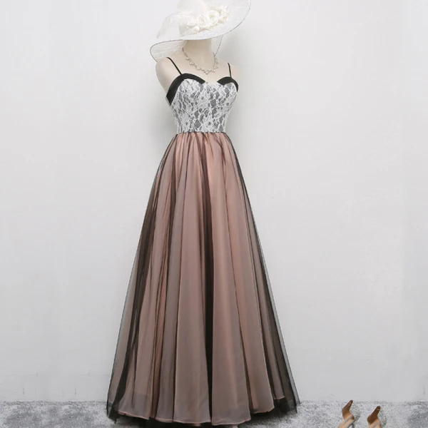Schöne Schwarz Pearl Rosa Ballkleider 2017 A Linie Spaghettiträger Ärmellos Lange Rüschen Rückenfreies Festliche Kleider