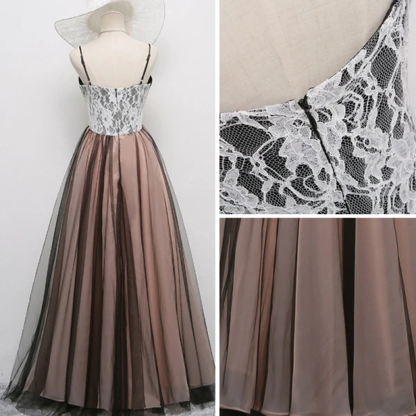 Schöne Schwarz Pearl Rosa Ballkleider 2017 A Linie Spaghettiträger Ärmellos Lange Rüschen Rückenfreies Festliche Kleider
