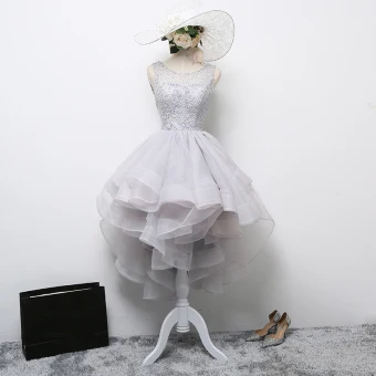Hermoso Gris Vestidos De Cóctel 2017 A Line Princess Scoop Escote Sin Mangas Perla Asimétrico Volantes En Cascada Sin Espalda Vestidos Formales