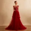 Chic / Beautiful Formal Dresses Evening Dresses  2017 Lace Beading Appliques Backless Short Sleeve Square Neckline Court Train Burgundy A-Line / Princess