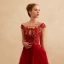 Chic / Beautiful Formal Dresses Evening Dresses  2017 Lace Beading Appliques Backless Short Sleeve Square Neckline Court Train Burgundy A-Line / Princess