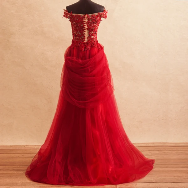 Chic / Beautiful Formal Dresses Evening Dresses  2017 Lace Beading Appliques Backless Short Sleeve Square Neckline Court Train Burgundy A-Line / Princess