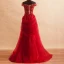 Chic / Beautiful Formal Dresses Evening Dresses  2017 Lace Beading Appliques Backless Short Sleeve Square Neckline Court Train Burgundy A-Line / Princess