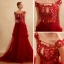 Chic / Beautiful Formal Dresses Evening Dresses  2017 Lace Beading Appliques Backless Short Sleeve Square Neckline Court Train Burgundy A-Line / Princess