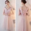 Fine Perle Rosa Brudepikekjoler 2018 Prinsesse Appliques Blomst Sløyfe Sash Te-lengde Buste Ryggløse Kjoler Til Bryllup