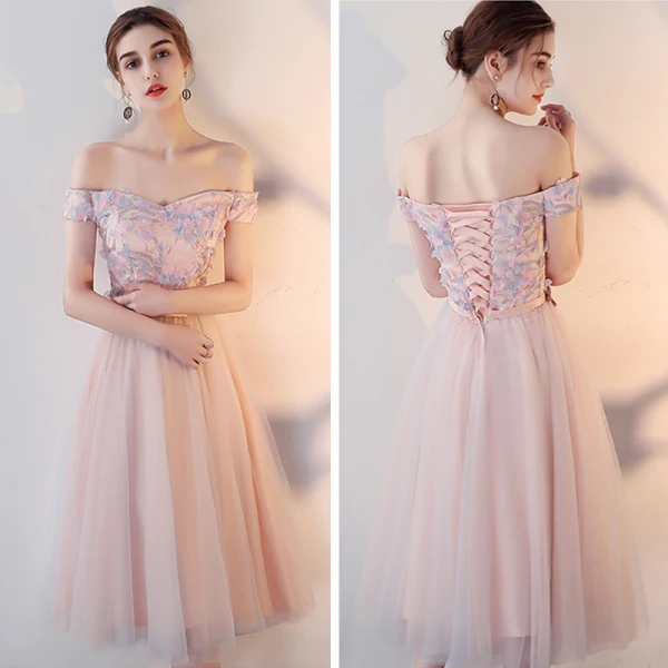 Fine Perle Rosa Brudepikekjoler 2018 Prinsesse Appliques Blomst Sløyfe Sash Te-lengde Buste Ryggløse Kjoler Til Bryllup