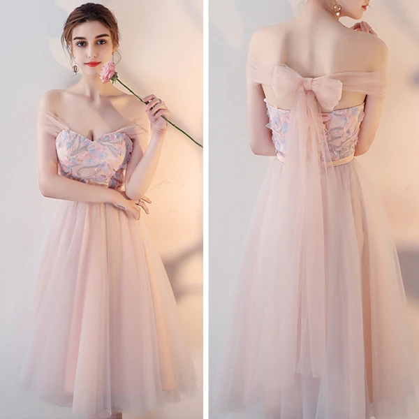 Fine Perle Rosa Brudepikekjoler 2018 Prinsesse Appliques Blomst Sløyfe Sash Te-lengde Buste Ryggløse Kjoler Til Bryllup