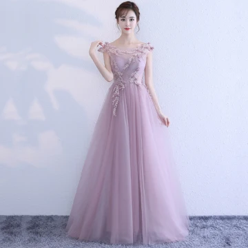 Elegant Lavender Evening Dresses 2017 A Line Princess Scoop Neck Sleeveless Appliques Flower Floor Length Long Ruffle Backless Formal Dresses