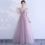 Elegant Lavender Evening Dresses  2017 A-Line / Princess Scoop Neck Sleeveless Appliques Flower Floor-Length / Long Ruffle Backless Formal Dresses