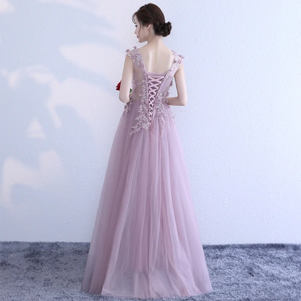 Elegant Lavender Evening Dresses 2017 A-Line / Princess Scoop Neck Sleeveless Appliques Flower Floor-Length / Long Ruffle Backless Formal Dresses