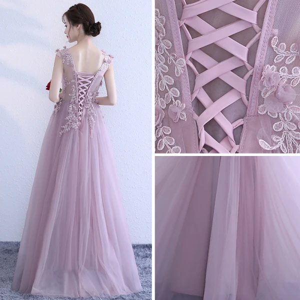 Elegant Lavender Evening Dresses 2017 A-Line / Princess Scoop Neck Sleeveless Appliques Flower Floor-Length / Long Ruffle Backless Formal Dresses