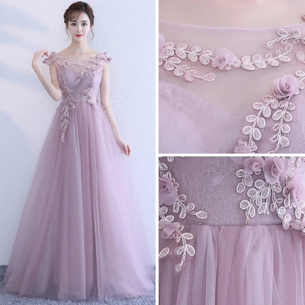 Elegant Lavender Evening Dresses 2017 A-Line / Princess Scoop Neck Sleeveless Appliques Flower Floor-Length / Long Ruffle Backless Formal Dresses