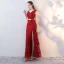 Modern / Fashion Red Evening Dresses  2017 Trumpet / Mermaid V-Neck Sleeveless Embroidered Metal Sash Split Front Ankle Length Backless Formal Dresses