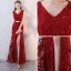 Modern / Fashion Red Evening Dresses  2017 Trumpet / Mermaid V-Neck Sleeveless Embroidered Metal Sash Split Front Ankle Length Backless Formal Dresses
