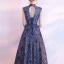 Chinese style Navy Blue Evening Dresses  2017 A-Line / Princess Amazing / Unique High Neck Sleeveless Sash Floor-Length / Long Ruffle Backless Formal Dresses