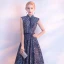 Chinese style Navy Blue Evening Dresses  2017 A-Line / Princess Amazing / Unique High Neck Sleeveless Sash Floor-Length / Long Ruffle Backless Formal Dresses