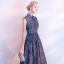 Chinese style Navy Blue Evening Dresses  2017 A-Line / Princess Amazing / Unique High Neck Sleeveless Sash Floor-Length / Long Ruffle Backless Formal Dresses