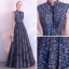 Chinese style Navy Blue Evening Dresses  2017 A-Line / Princess Amazing / Unique High Neck Sleeveless Sash Floor-Length / Long Ruffle Backless Formal Dresses