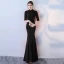 Chinese style Black Evening Dresses  2017 Trumpet / Mermaid High Neck 1/2 Sleeves Appliques Lace Floor-Length / Long Ruffle Backless Formal Dresses
