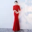 Chinese style Black Evening Dresses  2017 Trumpet / Mermaid High Neck 1/2 Sleeves Appliques Lace Floor-Length / Long Ruffle Backless Formal Dresses