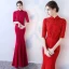 Chinese style Black Evening Dresses  2017 Trumpet / Mermaid High Neck 1/2 Sleeves Appliques Lace Floor-Length / Long Ruffle Backless Formal Dresses