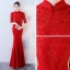 Chinese style Black Evening Dresses  2017 Trumpet / Mermaid High Neck 1/2 Sleeves Appliques Lace Floor-Length / Long Ruffle Backless Formal Dresses
